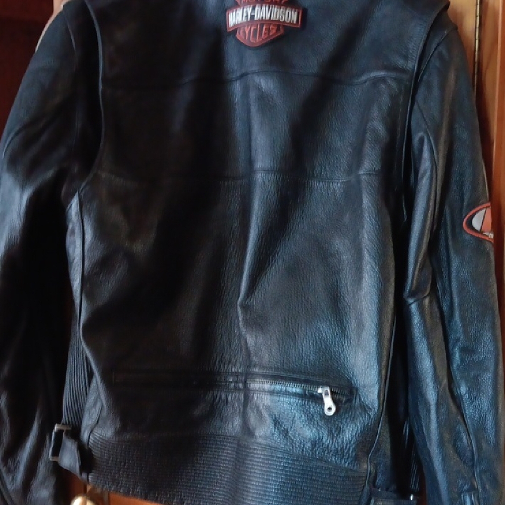 Harley-Davidson Black and Red Leather Bomber Jacket - Picture 8 of 11